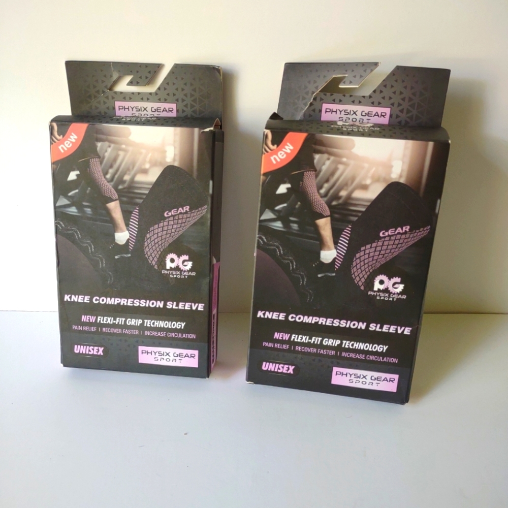 Physix Gear knee compression sleeves. Black and Pink, size large